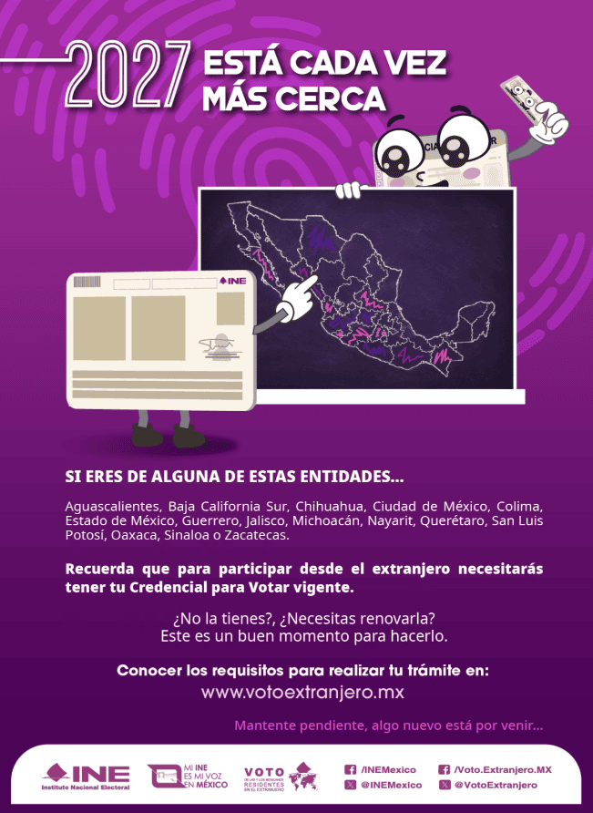 Entidades que podrán votarse desde el extranjero en las elecciones de 2027